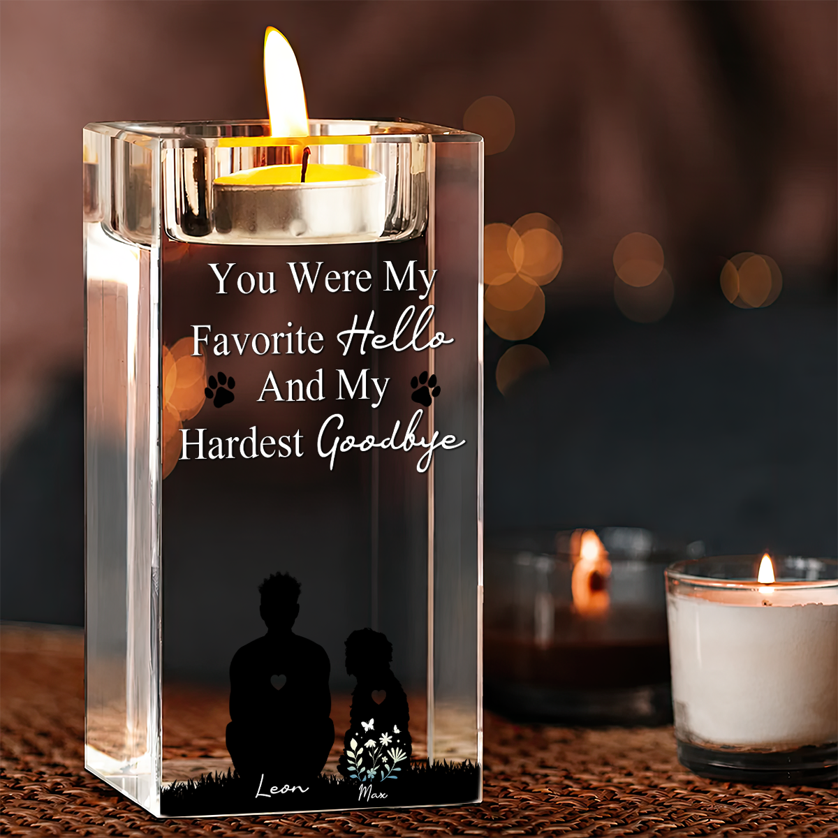 Dog Loss Memorial Personalized Crystal Candle Holder