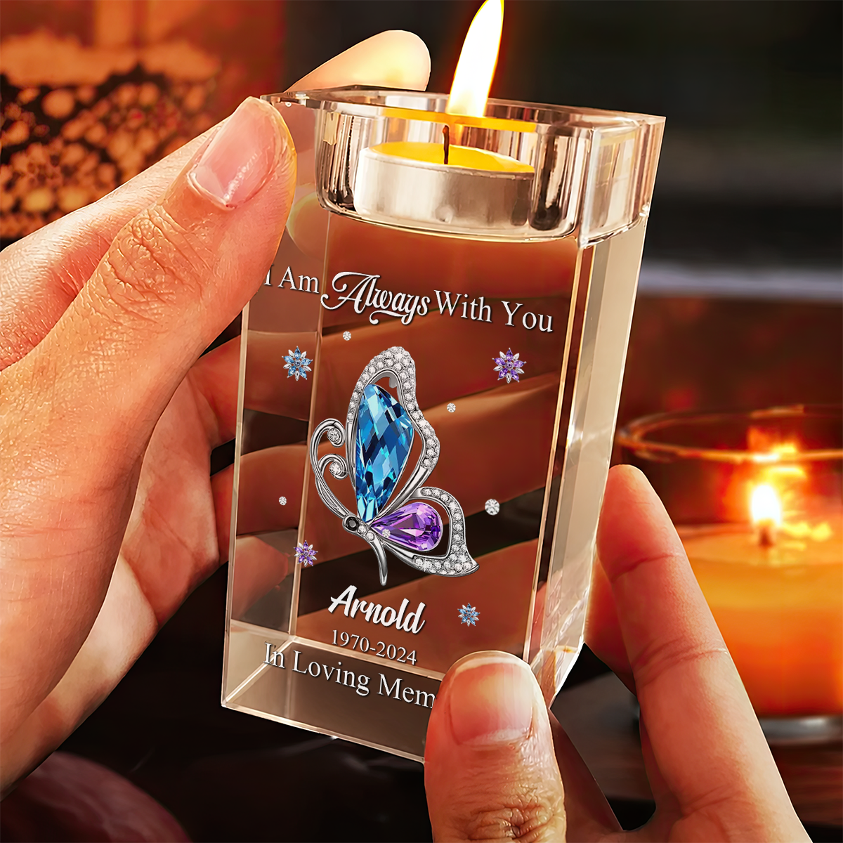 Cardinal Memorial Personalized Crystal Candle Holder
