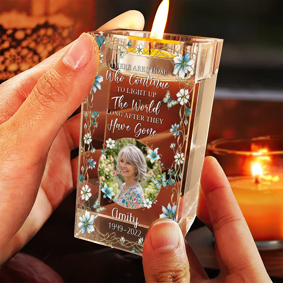 The Light Remains Personalized Crystal Candle Holder - Memorial Gift