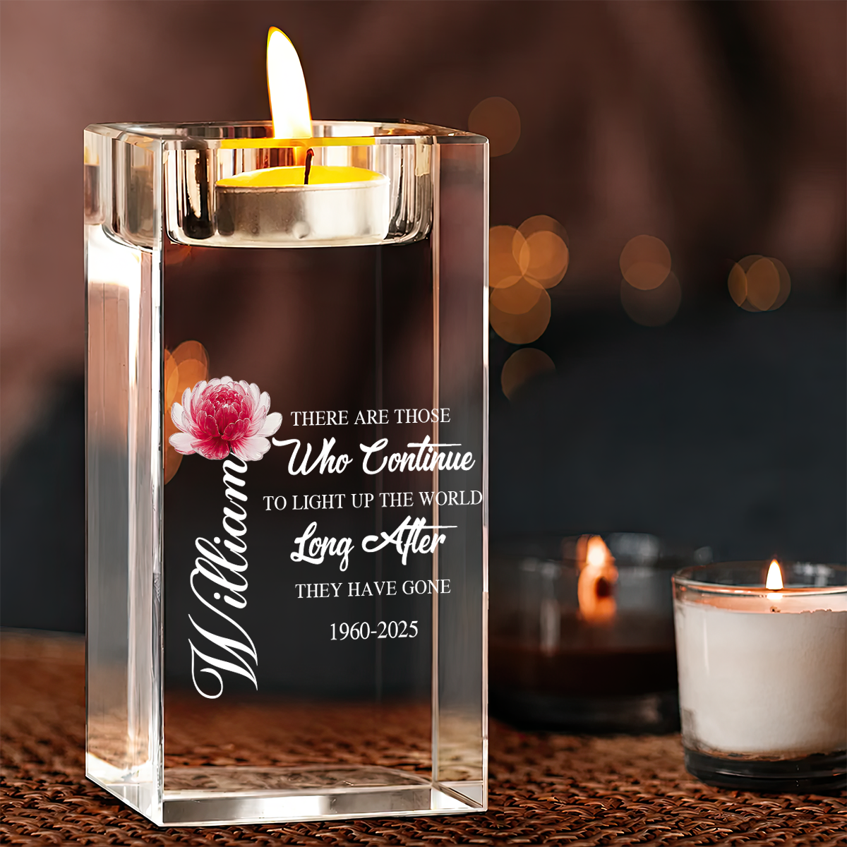 Flowers Light Up The World - Personalized Crystal Candle Holder