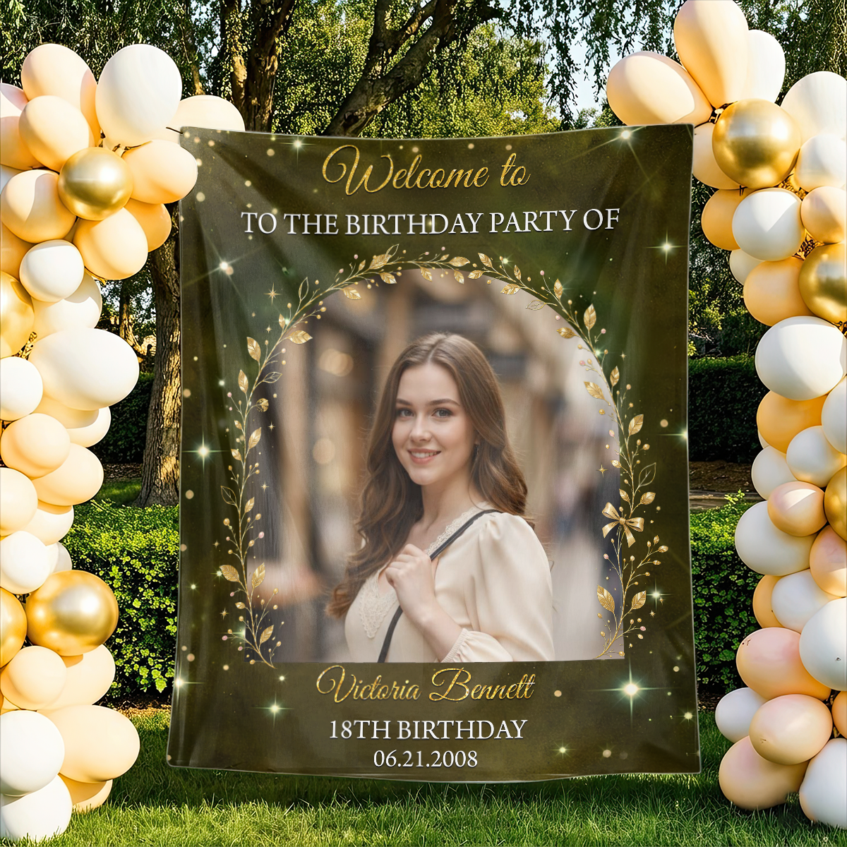 Welcome To The Birthday Party - Custom Name & Photo Law Sign - Birthday Party Welcome Sign