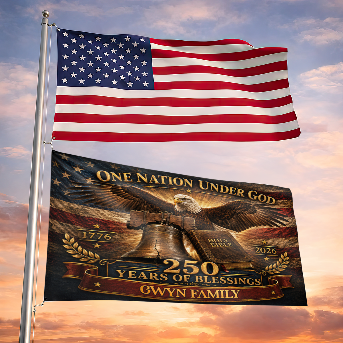 Family Name 250 Years of Freedom - Patriotic House Flag