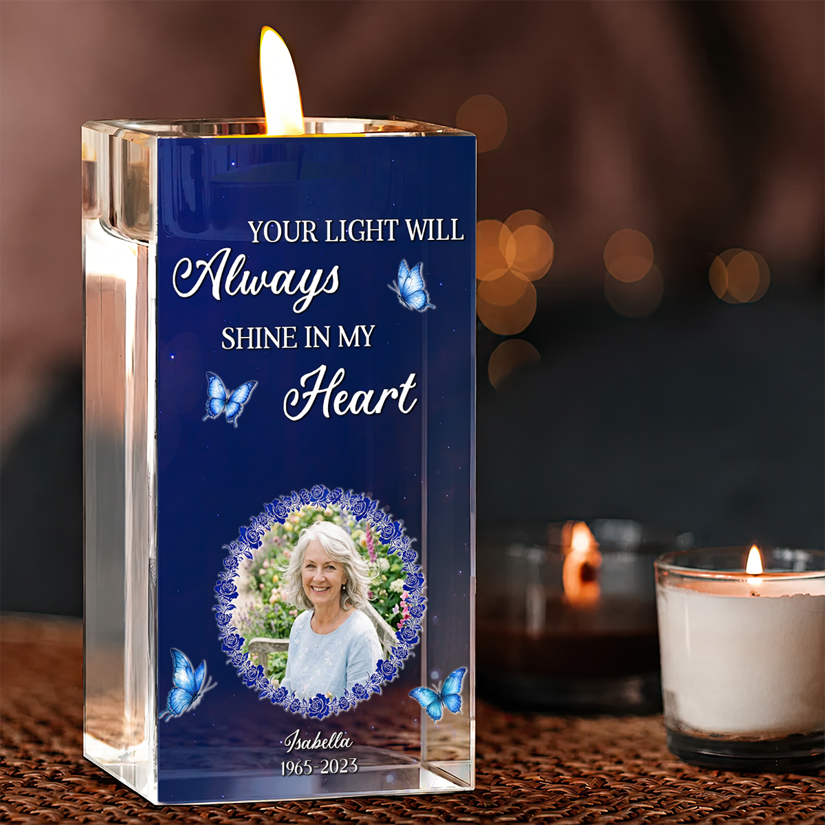 Your Light Will Always Shine In My Heart - Personalized Crystal Candle Holder