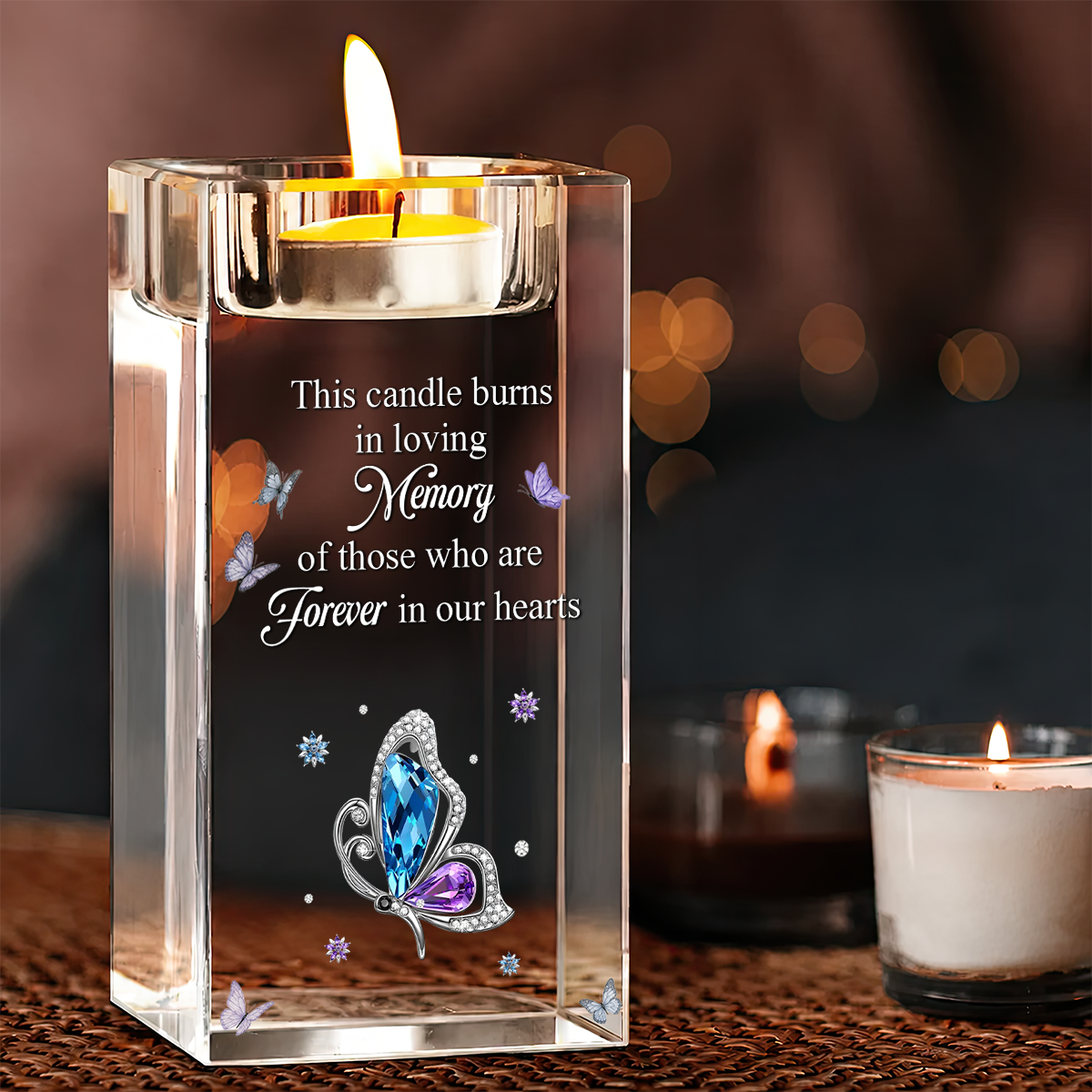 Forever In Our Hearts - Personalized Crystal Candle Holder