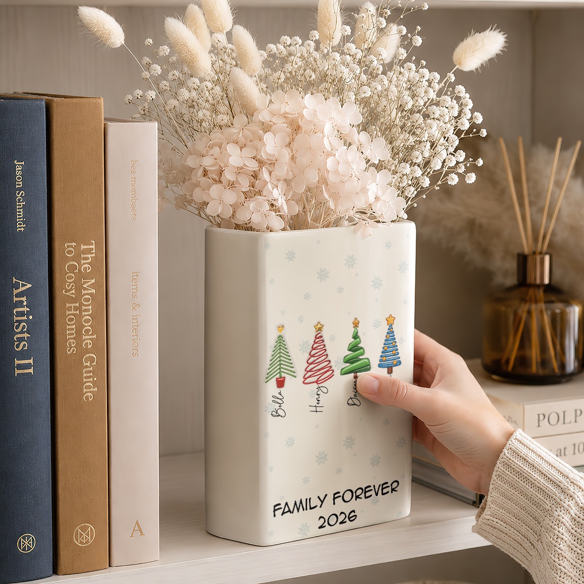 Family Christmas Tree Names - Personalized Ceramic Book Vase