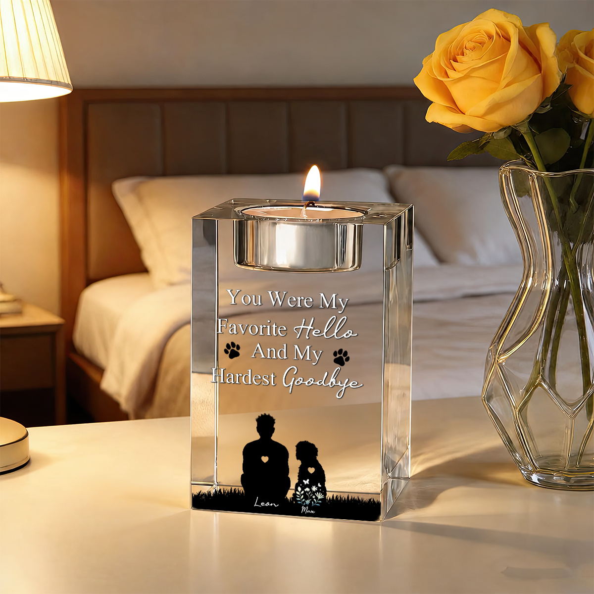 Dog Loss Memorial Personalized Crystal Candle Holder