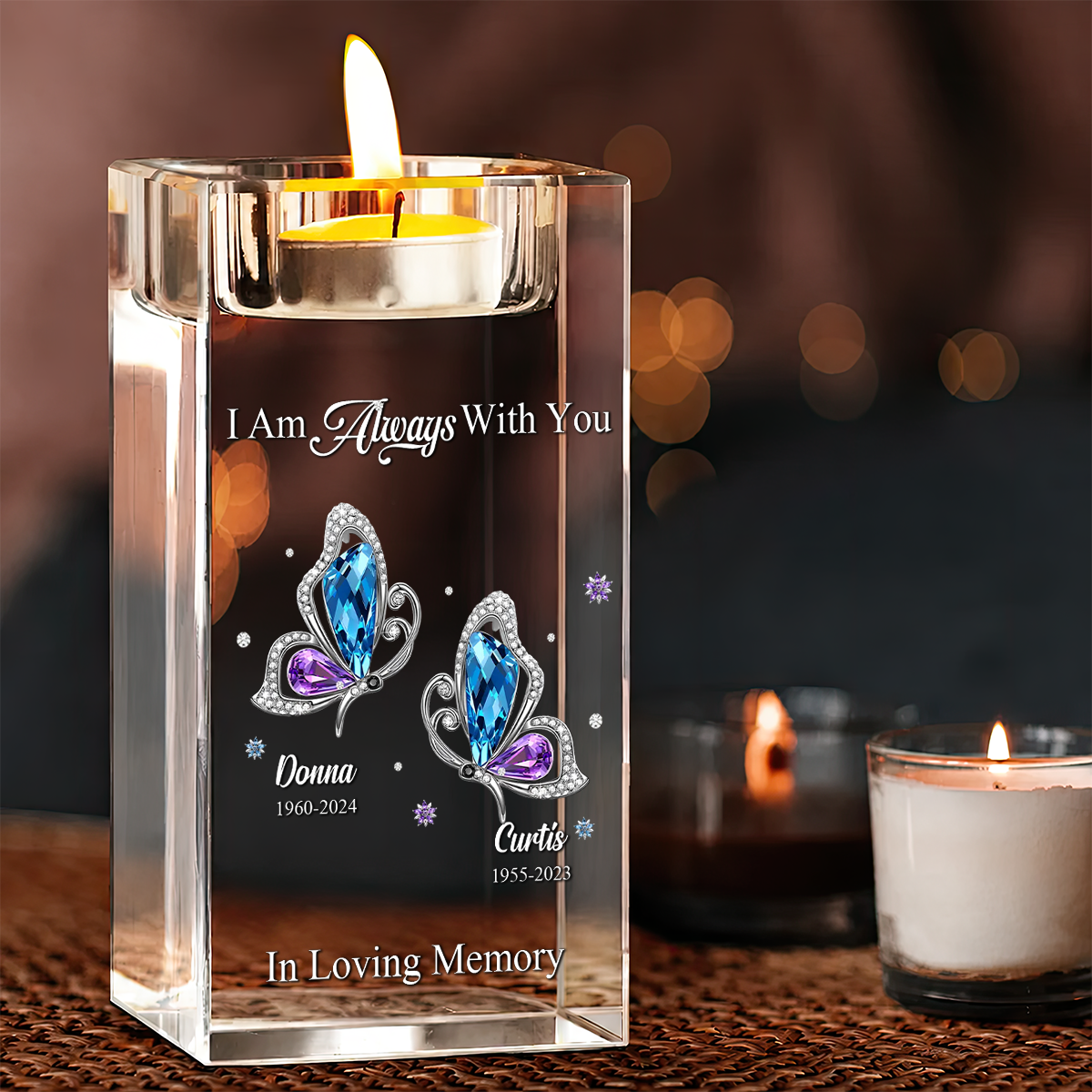 Cardinal Memorial Personalized Crystal Candle Holder