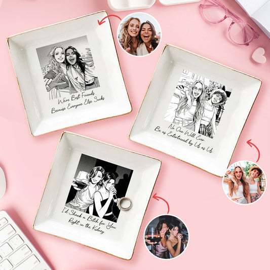 Best Friends Gift For Her Custom Photo Sketch Line Art - Personalized Jewelry Dish