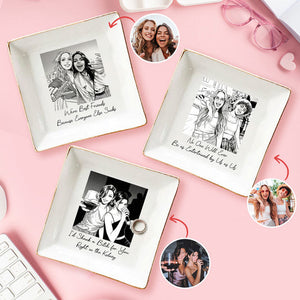 Best Friends Gift For Her Custom Photo Sketch Line Art - Personalized Jewelry Dish