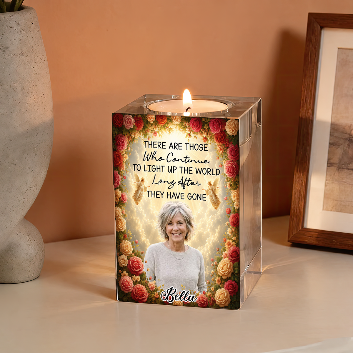 Sunset Memorial Custopm Photo Personalized Crystal Candle Holder - Memorial Gift