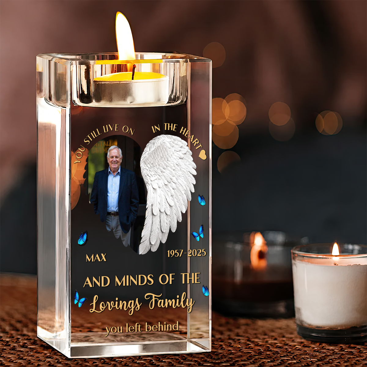 Custom Name and Photo Personalized Crystal Candle Holder - Memorial Gift