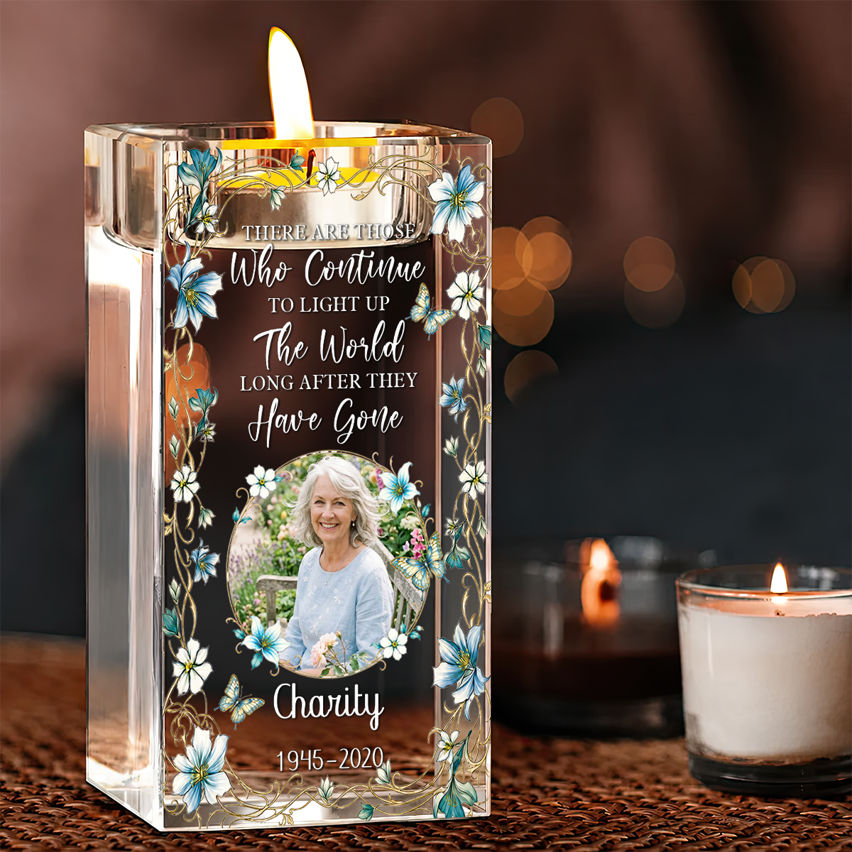 The Light Remains Personalized Crystal Candle Holder - Memorial Gift