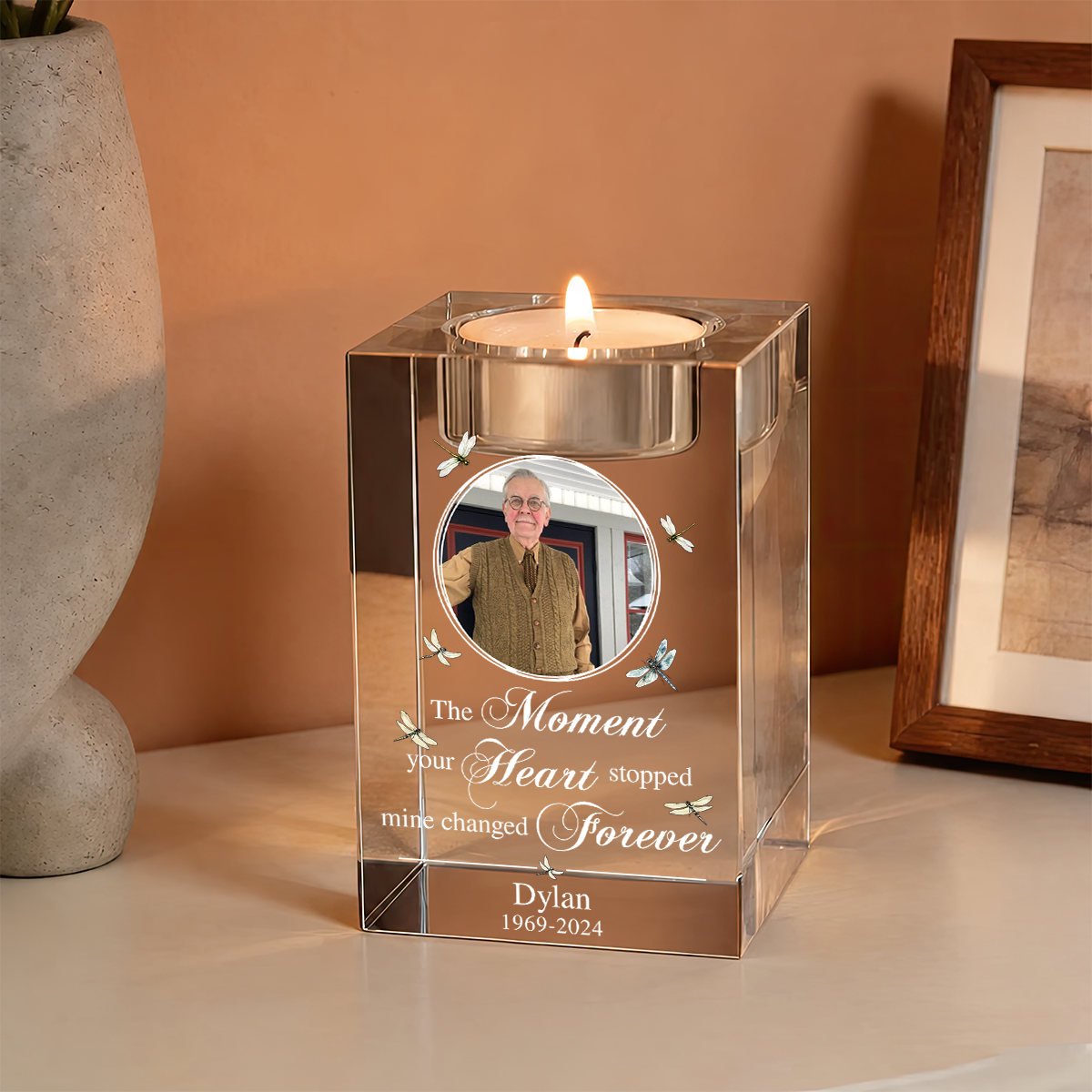 The Moment Your Heart Personalized Crystal Candle Holder