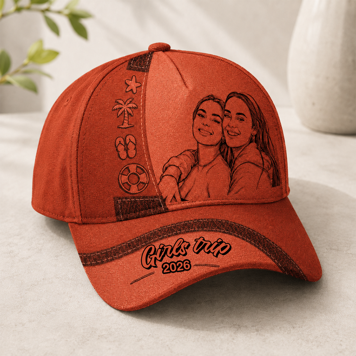 Custom Photo Pencil Sketch Girls Trip Family Trip Summer - Personalized Classic Cap