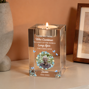 Flower Custom Photo - Personalized Crystal Candle Holder - Memorial Gift