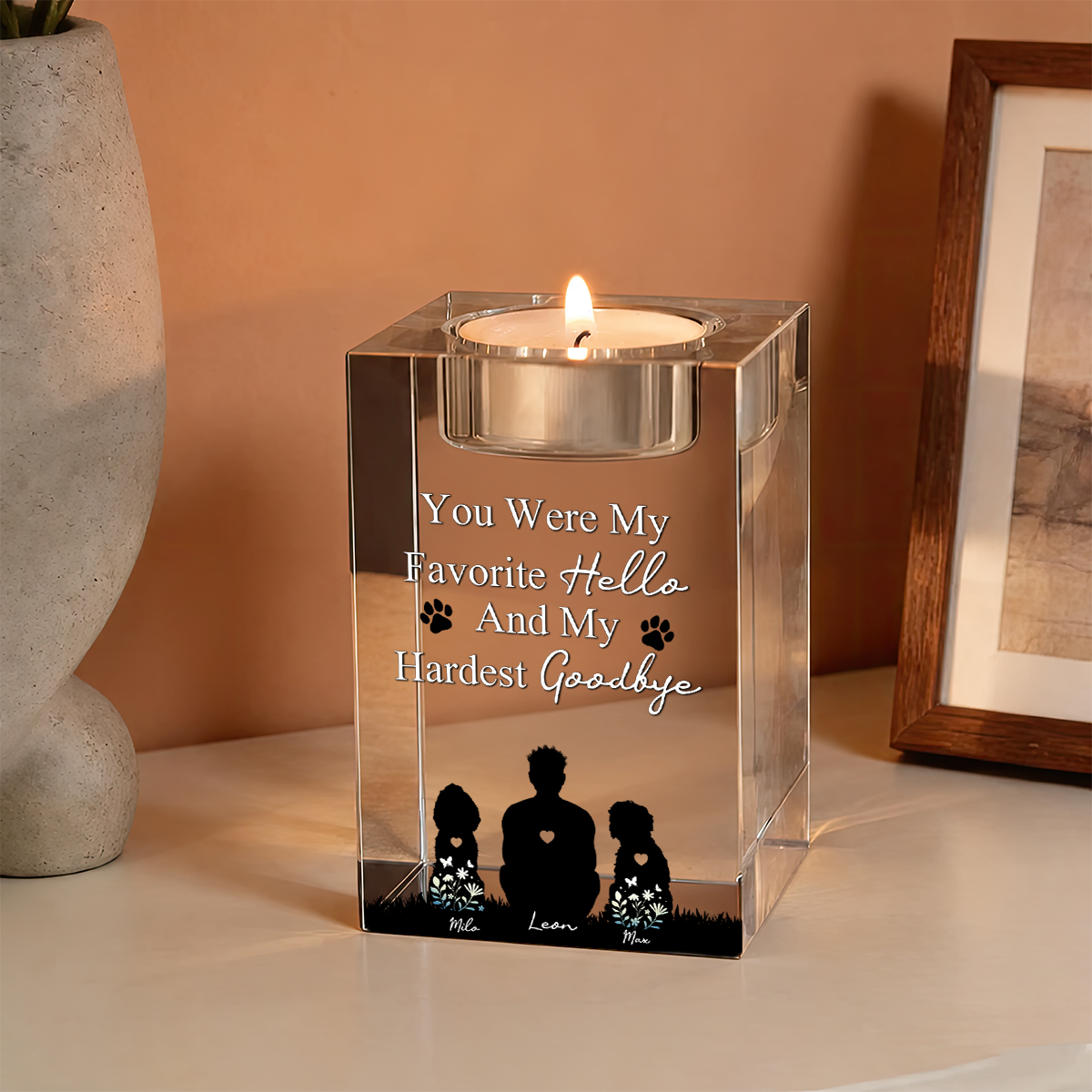 Dog Loss Memorial Personalized Crystal Candle Holder