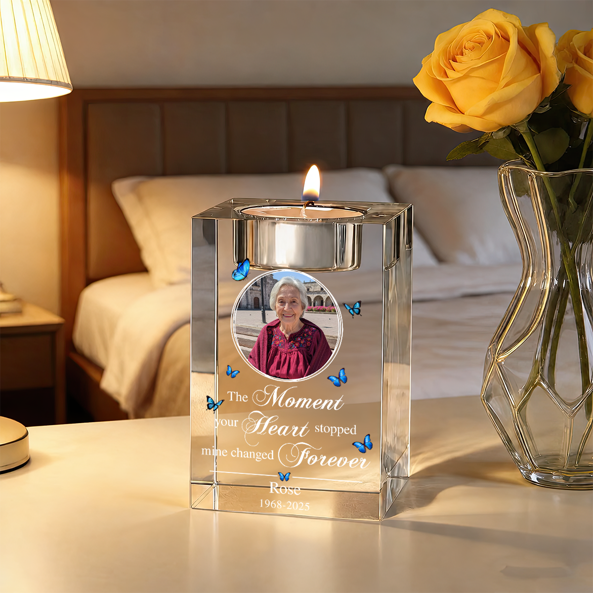 The Moment Your Heart Personalized Crystal Candle Holder