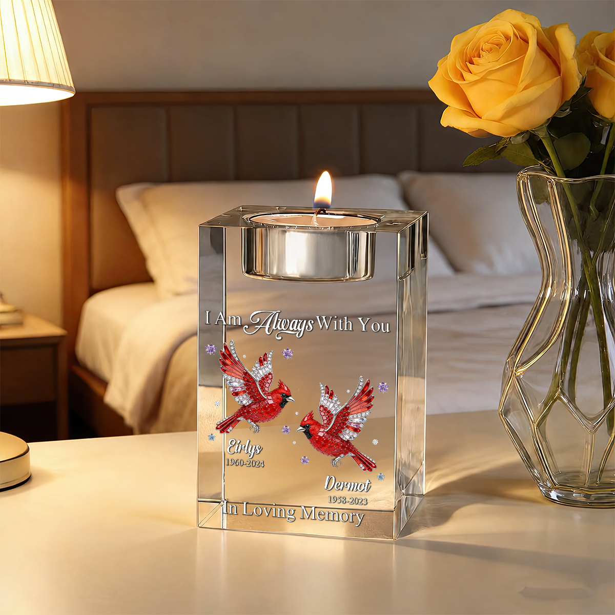 Cardinal Memorial Personalized Crystal Candle Holder