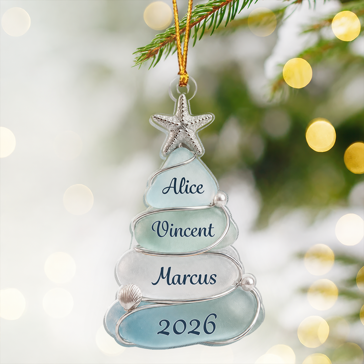 Personalized Coastal Family Christmas Tree Ornament