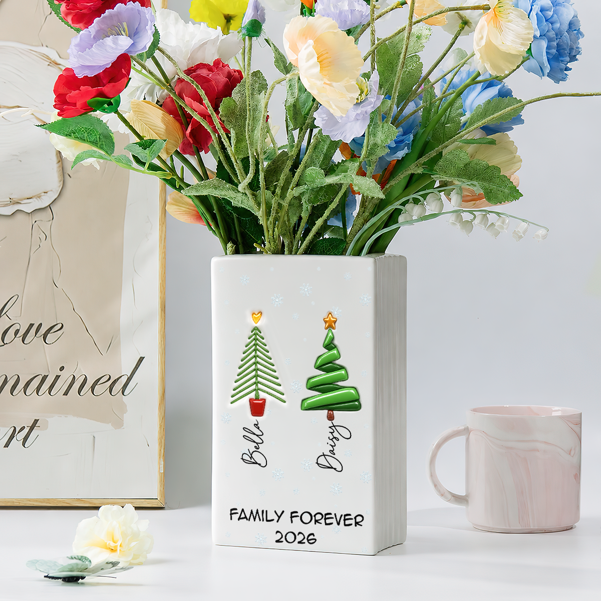 Family Christmas Tree Names - Personalized Ceramic Book Vase