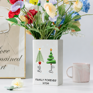 Family Christmas Tree Names - Personalized Ceramic Book Vase