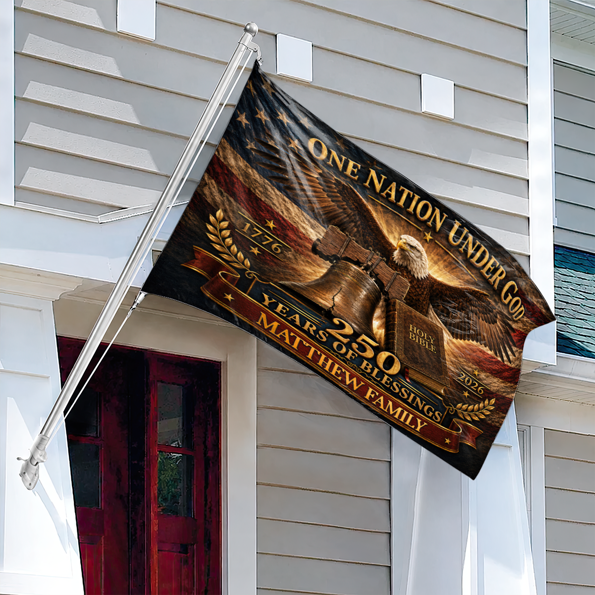 Family Name 250 Years of Freedom - Patriotic House Flag