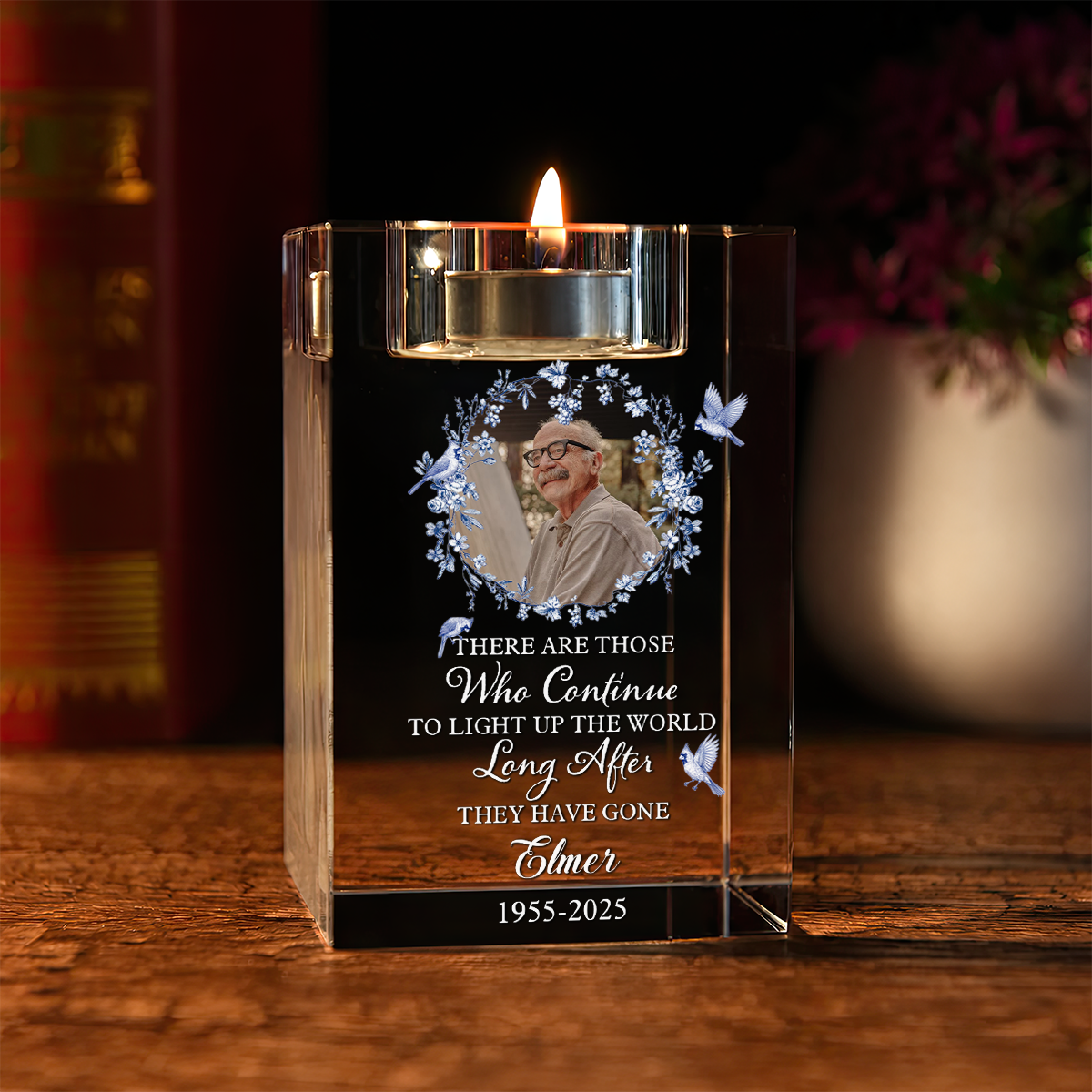 When You Miss Me Have No Fear Blue Jay - Personalized Crystal Candle Holder