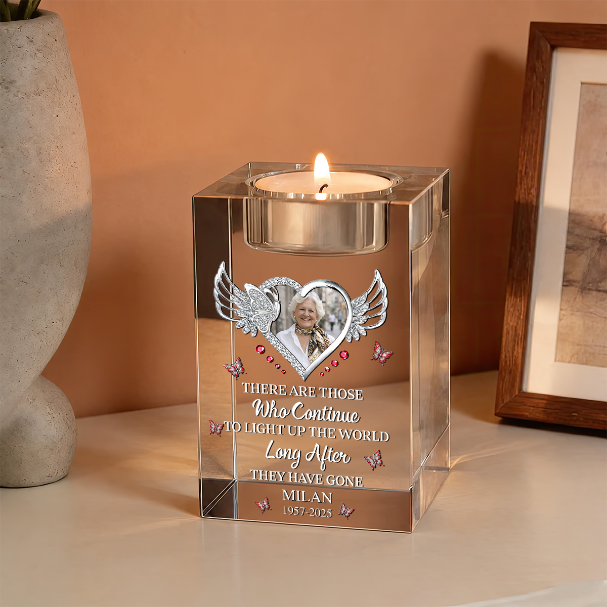 When You Miss Me Light This Up Blessing - Personalized Crystal Candle Holder