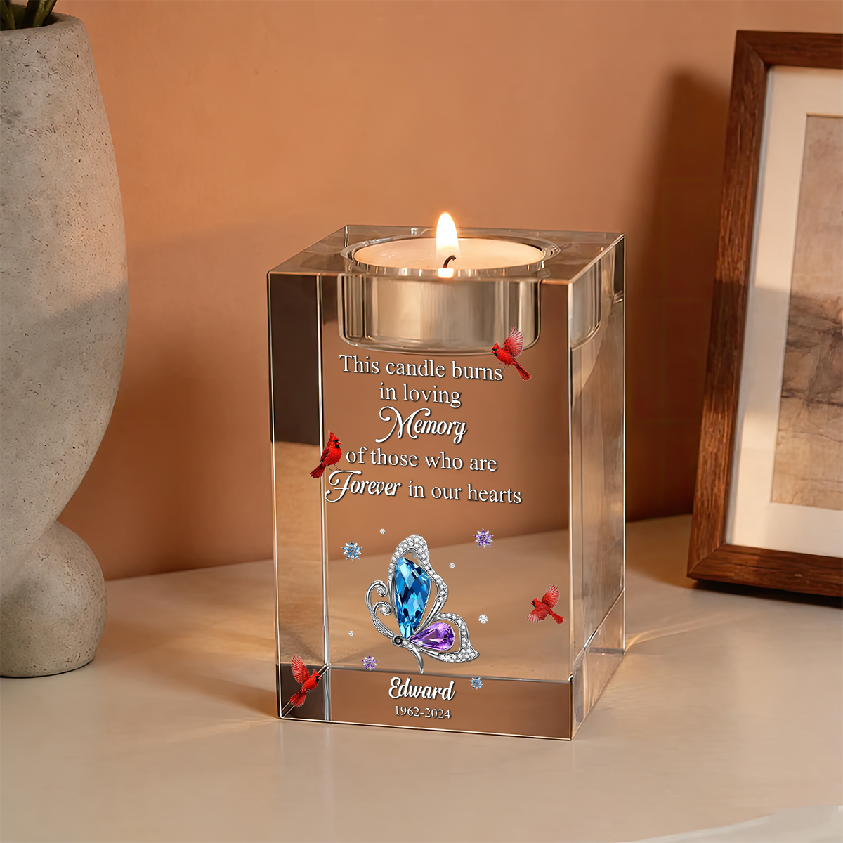 Forever In Our Hearts - Personalized Crystal Candle Holder