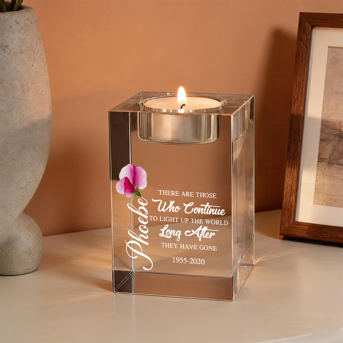 Flowers Light Up The World - Personalized Crystal Candle Holder