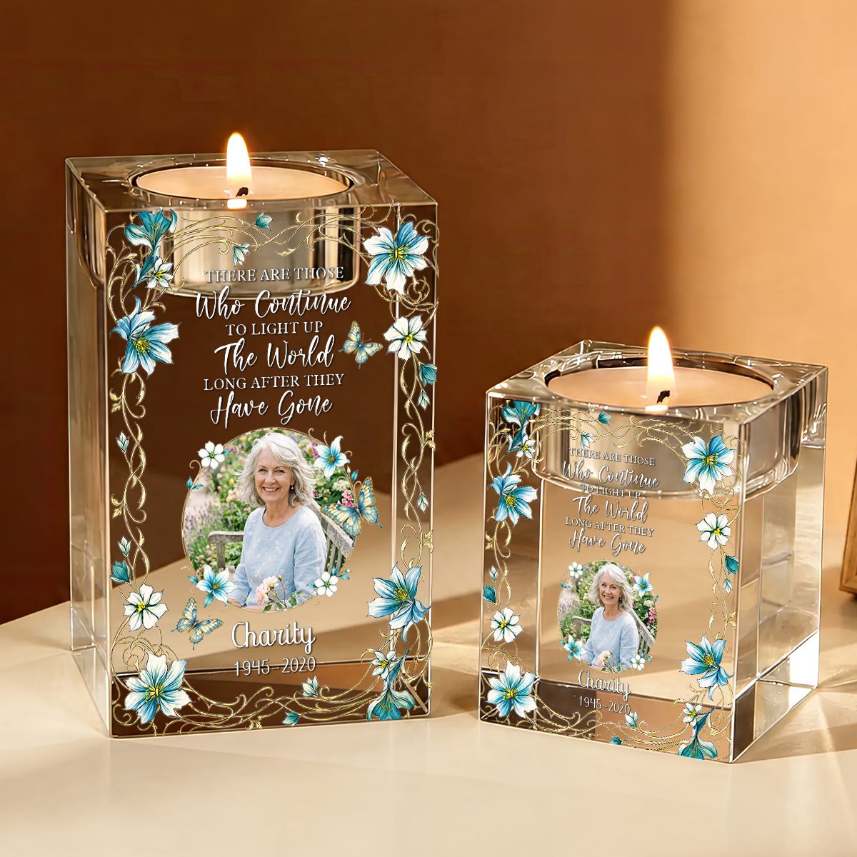 The Light Remains Personalized Crystal Candle Holder - Memorial Gift