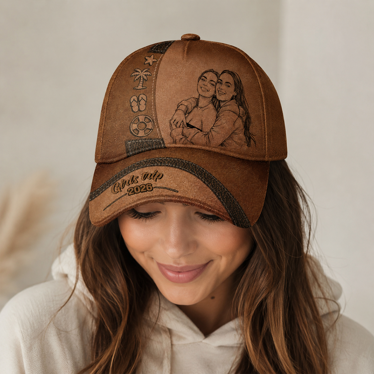 Custom Photo Pencil Sketch Girls Trip Family Trip Summer - Personalized Classic Cap