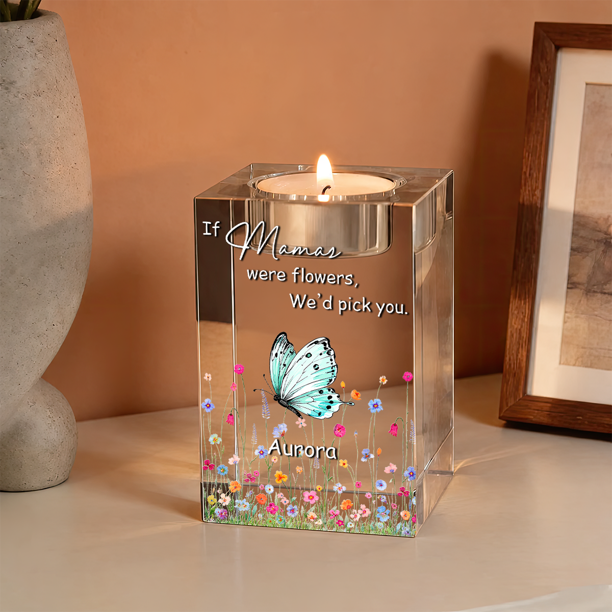 If Mama Were Flowers - Personalized Crystal Candle Holder