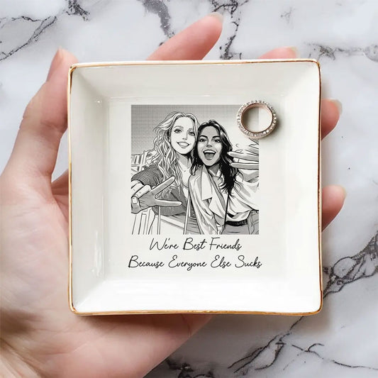 Best Friends Gift For Her Custom Photo Sketch Line Art - Personalized Jewelry Dish