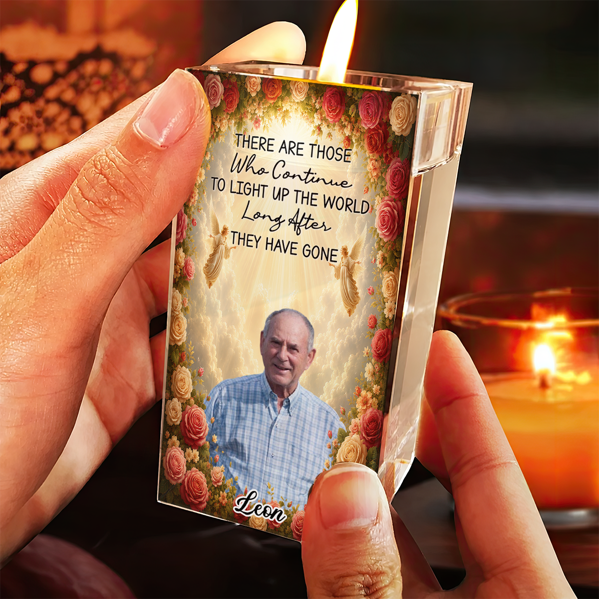 Sunset Memorial Custopm Photo Personalized Crystal Candle Holder - Memorial Gift