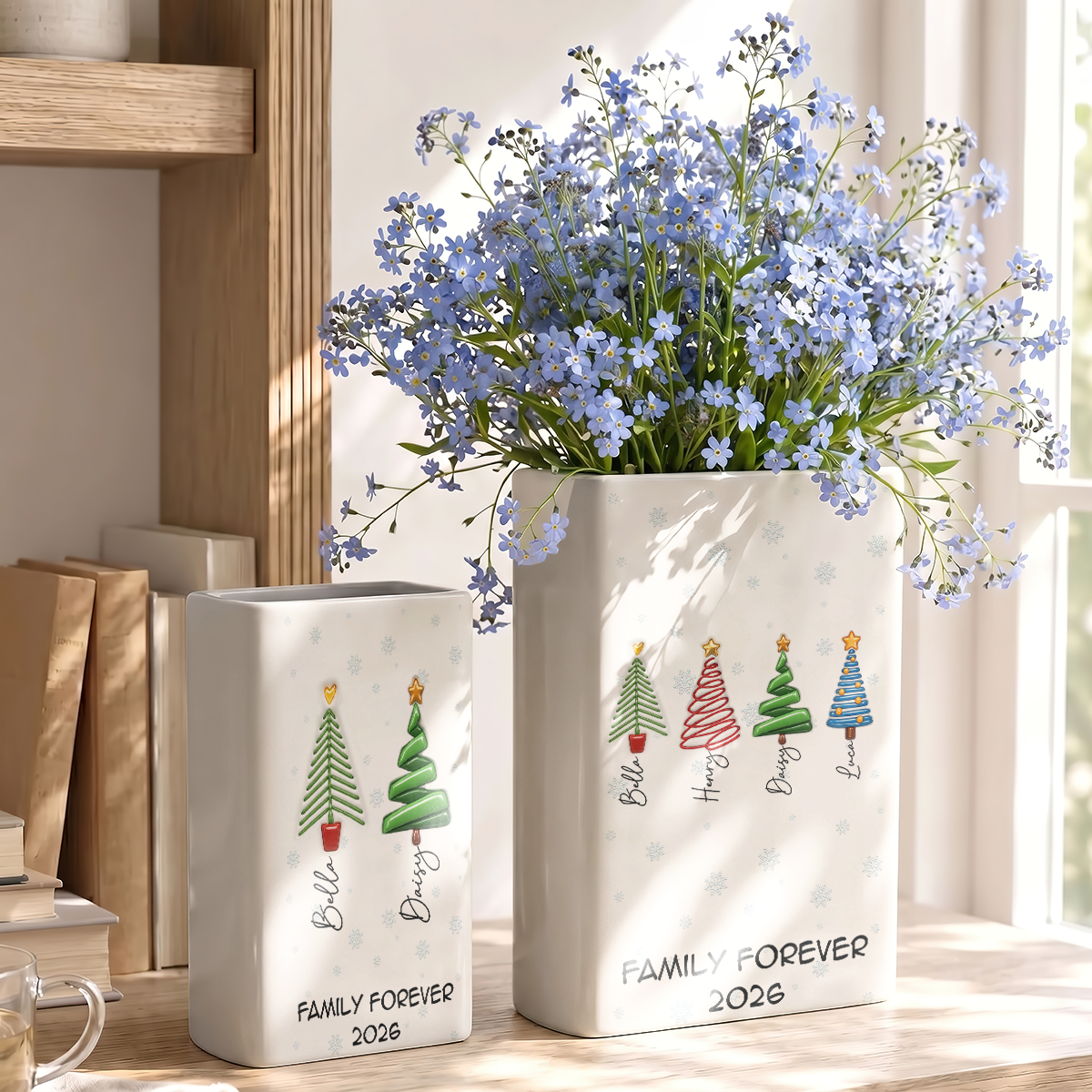 Family Christmas Tree Names - Personalized Ceramic Book Vase