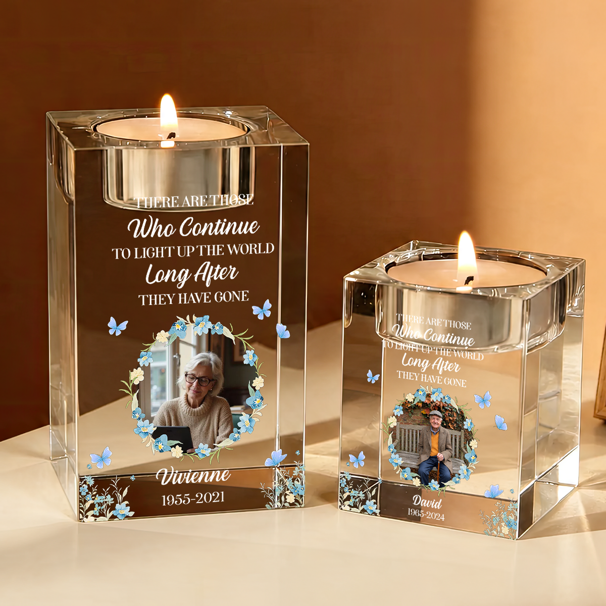 Flower Custom Photo - Personalized Crystal Candle Holder - Memorial Gift