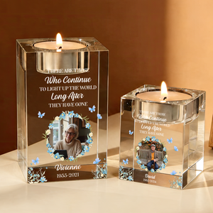 Flower Custom Photo - Personalized Crystal Candle Holder - Memorial Gift