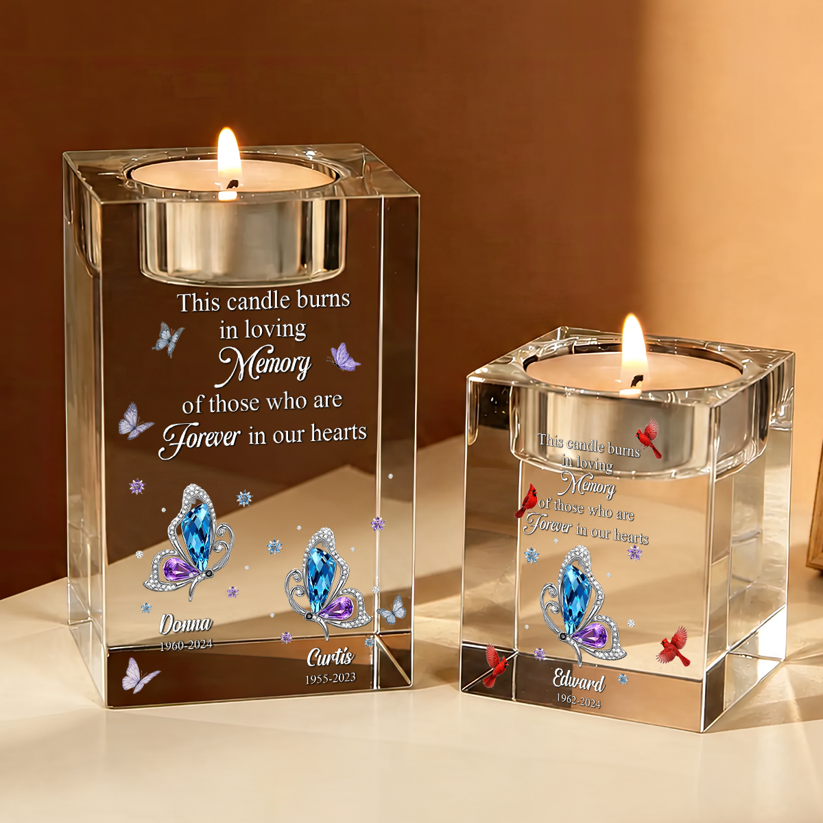 Forever In Our Hearts - Personalized Crystal Candle Holder