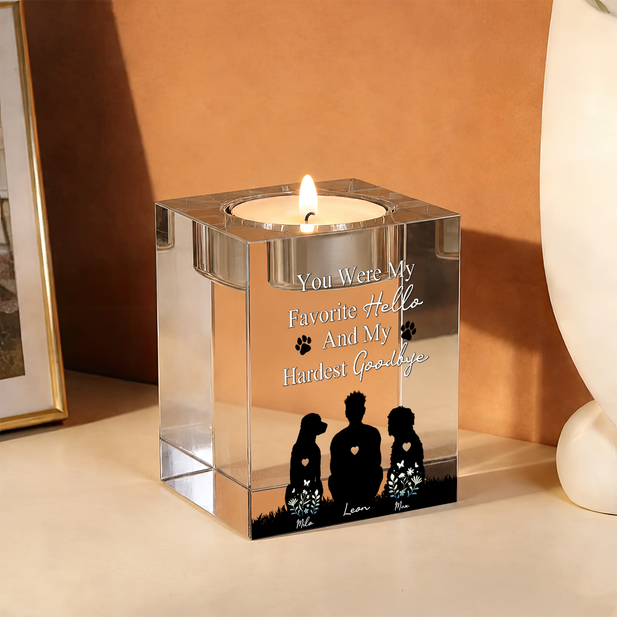 Dog Loss Memorial Personalized Crystal Candle Holder