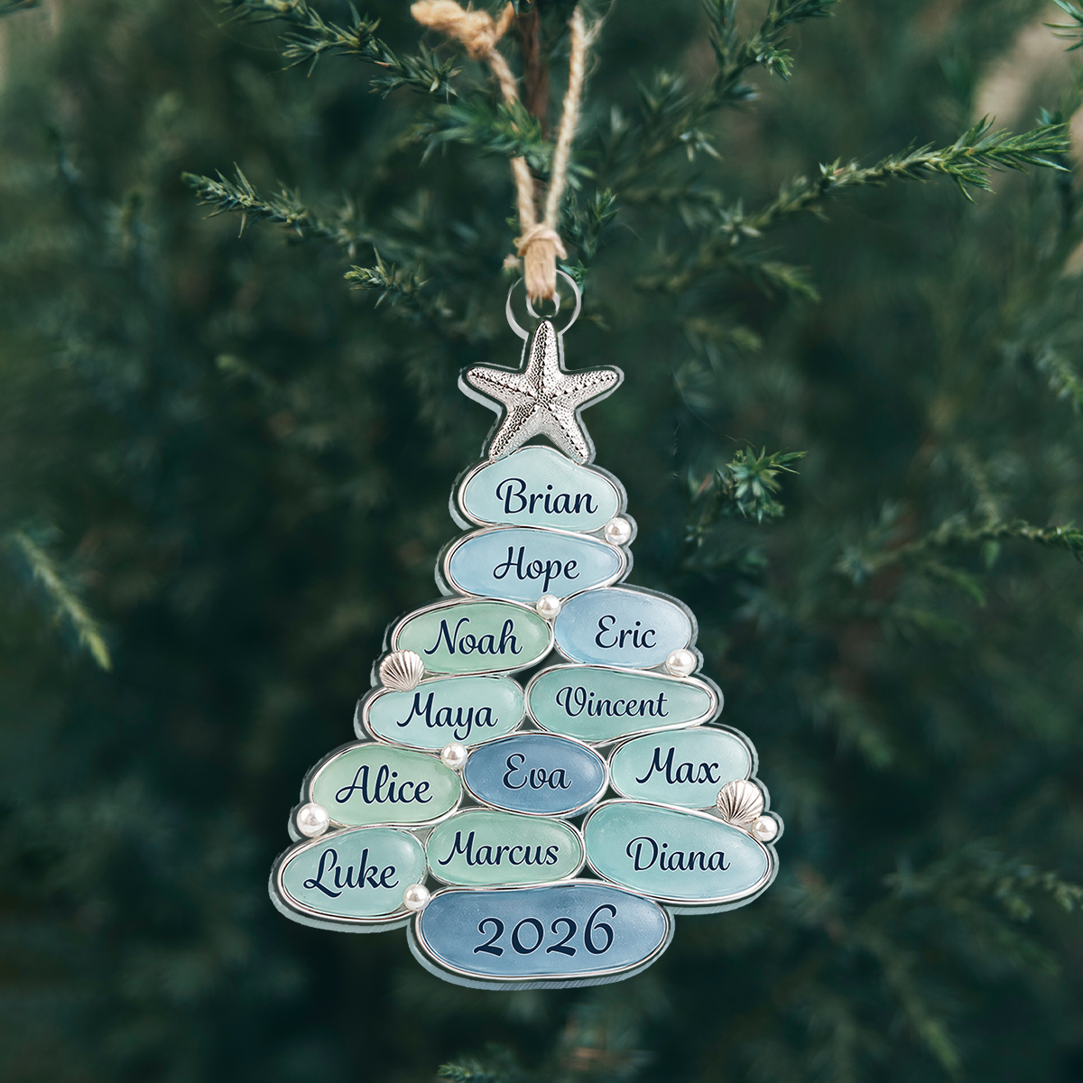 Personalized Coastal Family Christmas Tree Ornament
