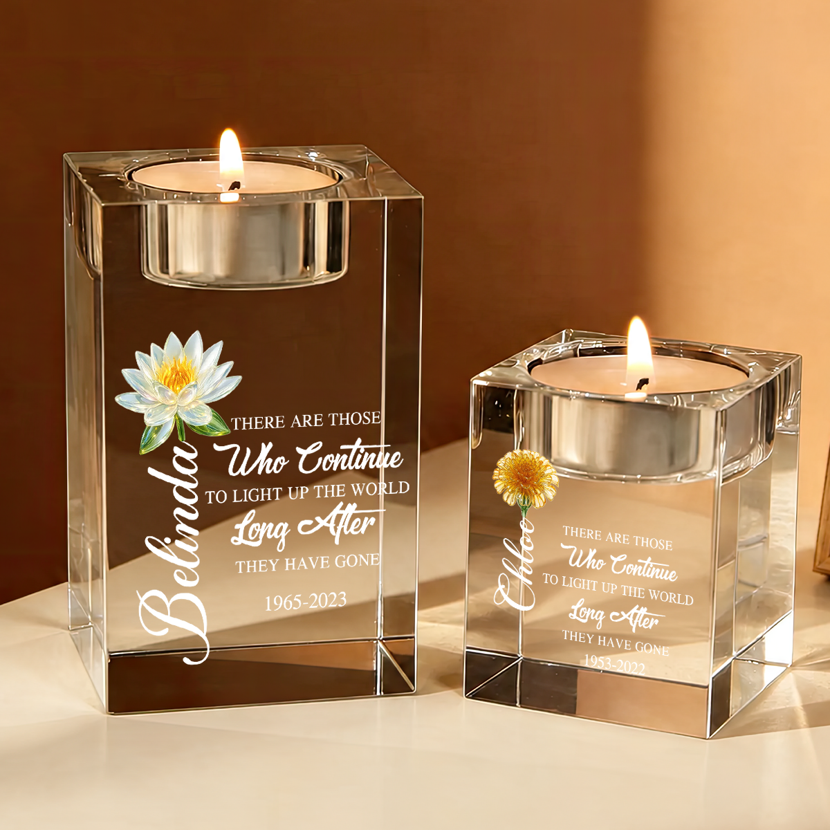 Flowers Light Up The World - Personalized Crystal Candle Holder