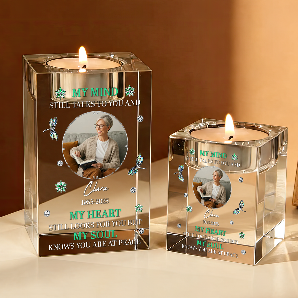 My Mind My Heart My Soul Memorial Personalized Crystal Candle Holder