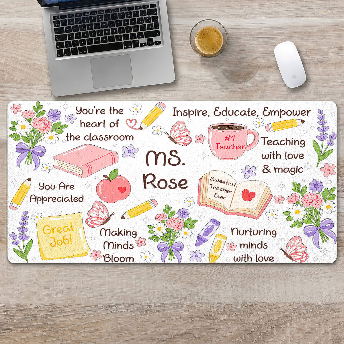 Sweetest Teacher - For Coworkers, Teacher, Self Gift - Personalized Desk Mat