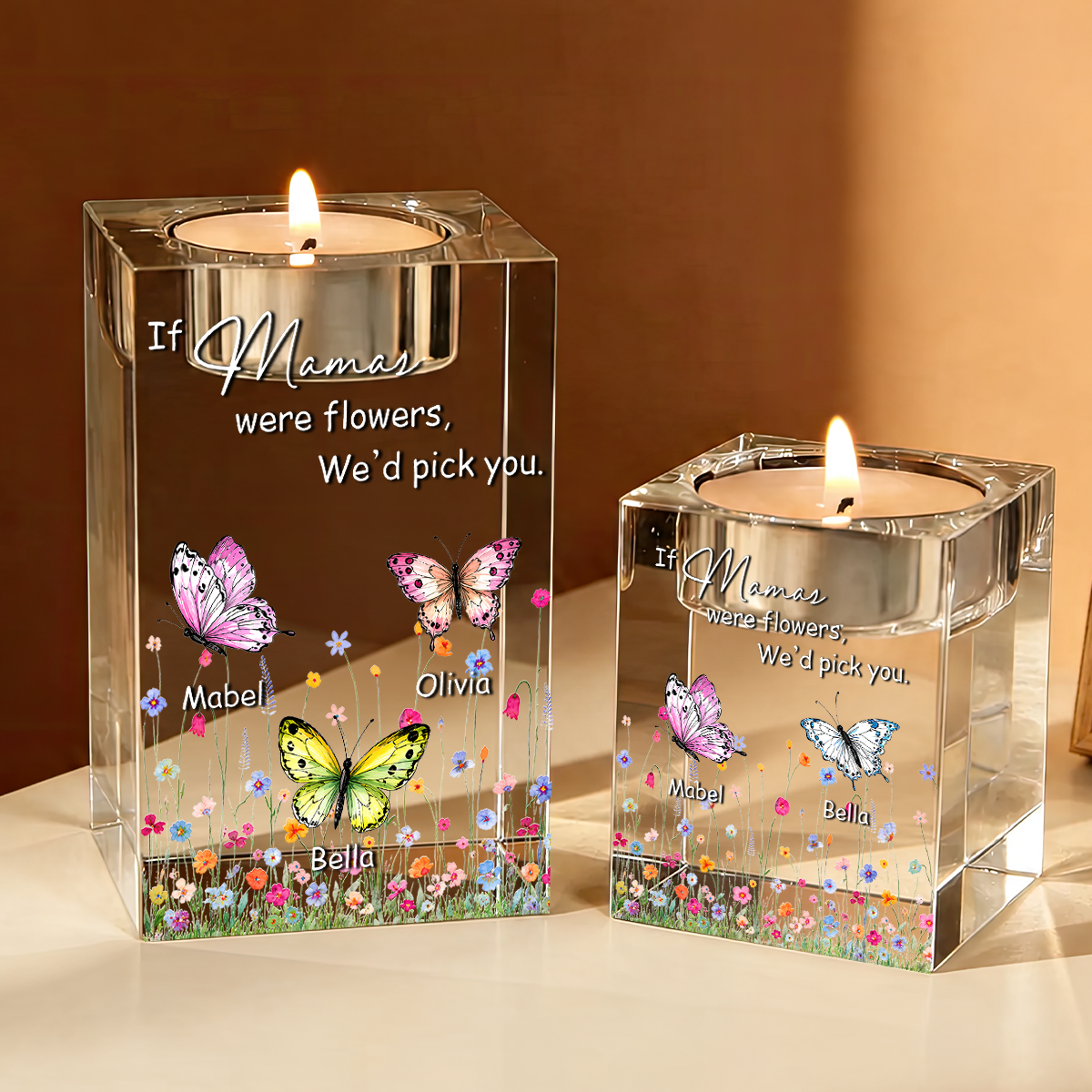 If Mama Were Flowers - Personalized Crystal Candle Holder