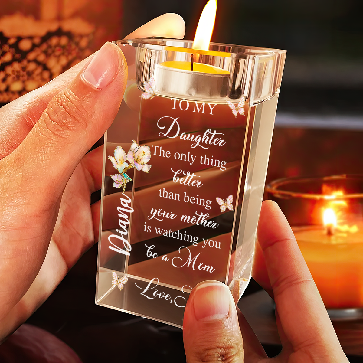 Mom Daughter The Only Thing Better Than Being Your Mother - Personalized Crystal Candle Holder