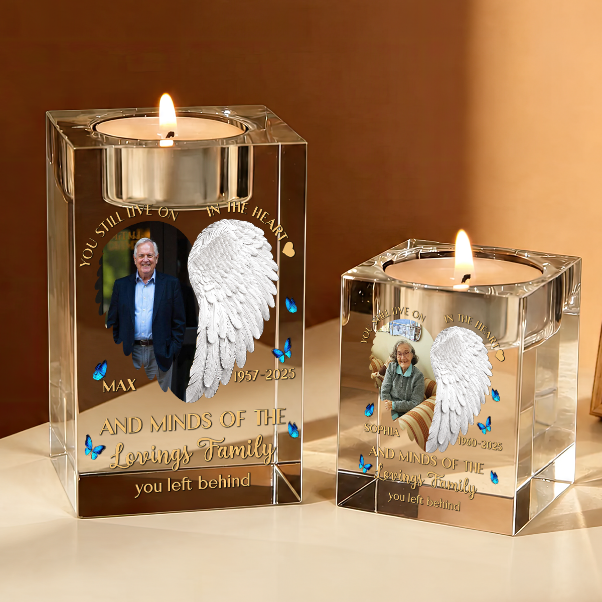 Custom Name and Photo Personalized Crystal Candle Holder - Memorial Gift