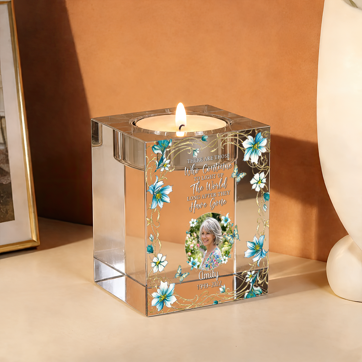 The Light Remains Personalized Crystal Candle Holder - Memorial Gift