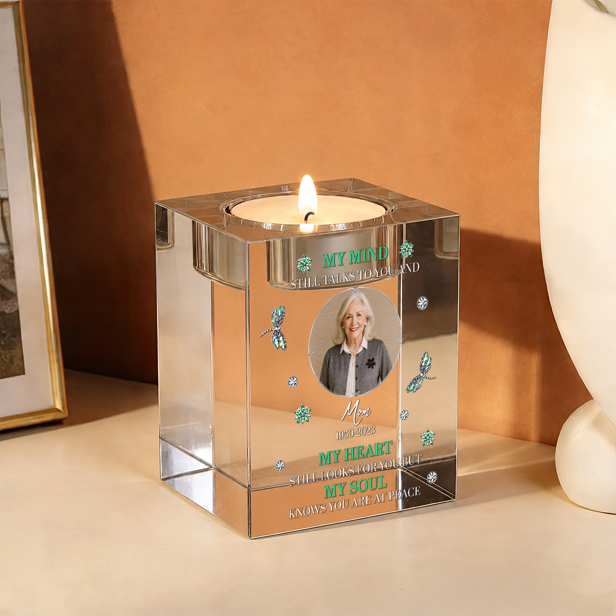 My Mind My Heart My Soul Memorial Personalized Crystal Candle Holder