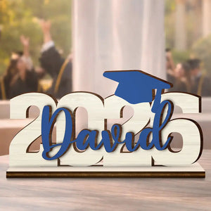 Congrats Graduation Colorful Name - Personalized Custom Shaped Wooden Plaque